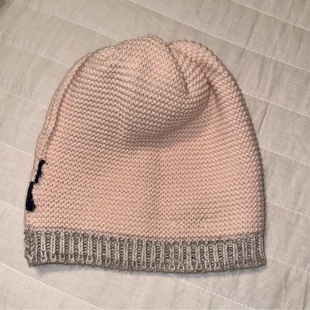 Nautica OS Little Girl Blush Pink Heather Gray Reverse Knit Pom Pom Hat Beanie